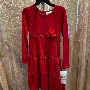 Rare Editions Red Velvet Tiered Dress with Flower NWT